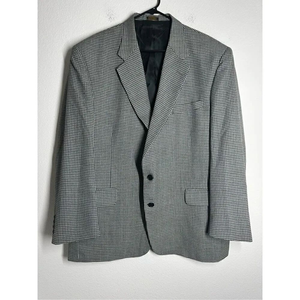 STAFFORD Tan Brown Houndstooth Wool Blend Blazer Sport Black Ivory Men’s Sz 46R